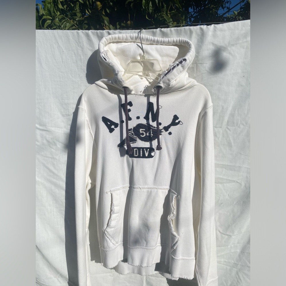Distressed Abercrombie and Fitch white hoodie